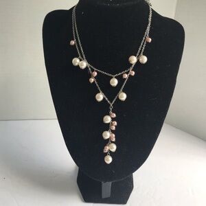 Faux Pearl Double Strand Y necklace Pears NEW Box